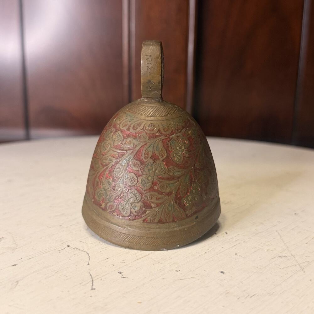 VTG Solid Brass Etched Floral Camel Bell 3.25”